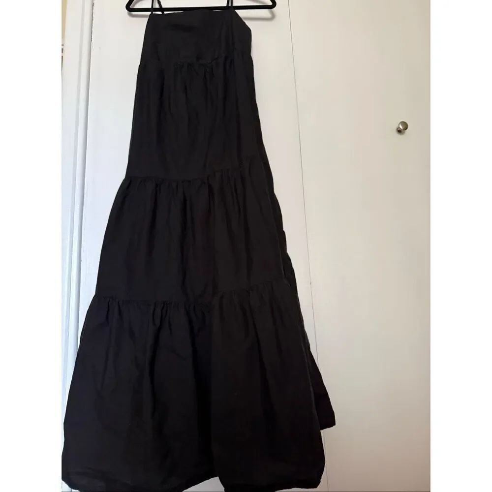 GAP Maternity Black Tiered Maxi Dress XS Smocked Back Cotton Sundress - Picture 2 of 11